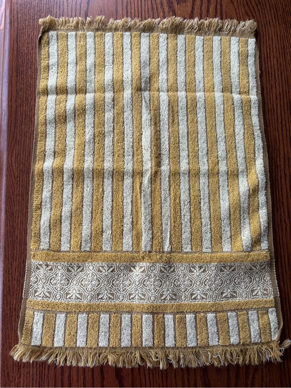Vintage Sculpted Callaway Fringe Hand Towel Gold MCM Psychedelic 1960s Retro
